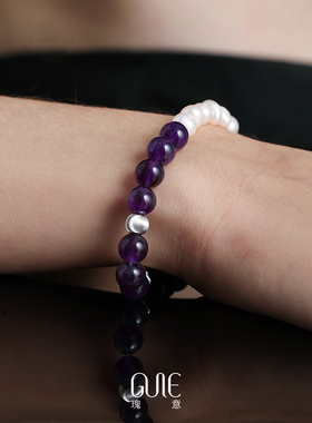 瑰意天然淡水珍珠手串紫水晶925银手链2025新款时尚小众高级感