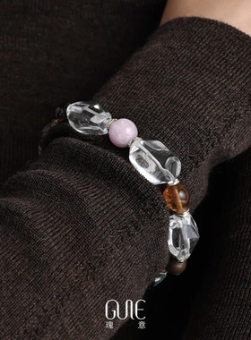 瑰意黄水晶拼接多宝串珠手串白水晶925银手链2025新款女高级感