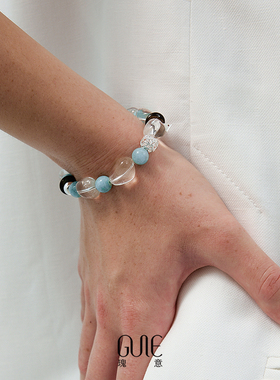 瑰意白水晶天河石茶晶银珠能量手串女情绪稳定小众设计感串珠手饰