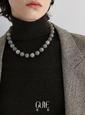 瑰意灰月光黑玛瑙925银串珠项链2025新款小众设计格雷系毛衣链