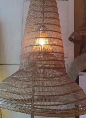 竹编吊灯竹艺禅意茶室中式竹灯餐厅民宿藤编灯笼饭店复古编织灯罩