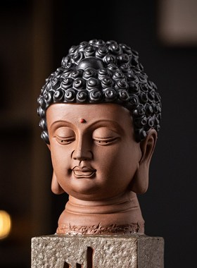 中式陶瓷佛头佛首禅意小摆件家居玄关工艺品鱼缸造景如来佛像装饰
