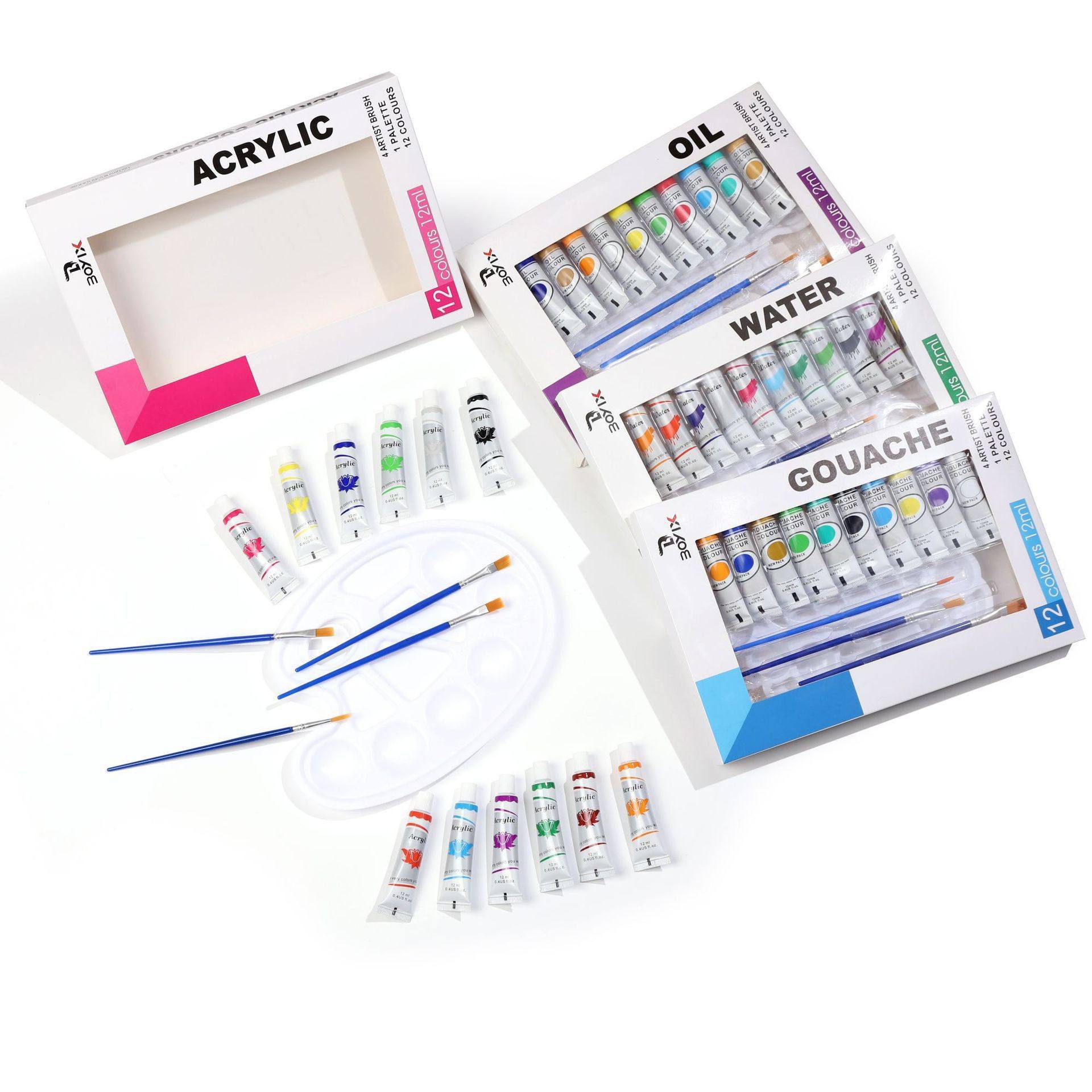 12色12ml铝管顏料学生美术专用大盒便携绘画油画丙烯水粉水彩颜料,淘宝优惠券,粉丝福利购,淘宝优惠卷