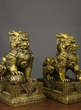 室内纯铜麒麟摆件黄铜八卦公母麒麟客厅入户门玄关店铺开业送礼