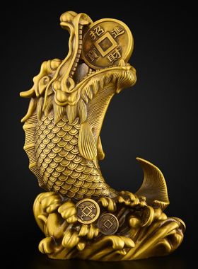 室内黄铜鸱吻摆件厨房进门用西北角避火龙螭吻鳌鱼瑞兽铜龙头鱼