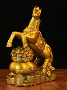 纯铜马摆件聚宝盆马元宝马家居饰品客厅办公室生肖马到成功工艺品