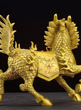 纯铜麒麟摆件一对大号铜火麒麟财富麒麟家居饰品工艺摆设