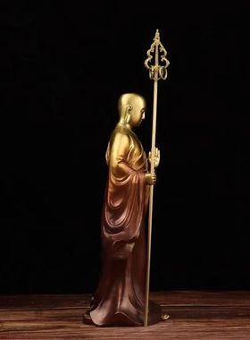 纯铜地藏王佛像仿古菩萨供奉高档轻奢摆件坐谛听玄奘铜像佛堂客厅