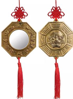 纯铜八卦镜虎头八卦镜狮咬剑瑞兽八卦镜铜器工艺品摆件
