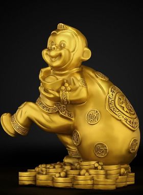 室内铜猴子摆件风水猴吉祥物十二生肖猴摆设铜猴摆件背钱袋猴