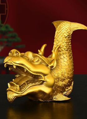 室内室内黄铜龙鱼摆件辟火龙五脊六兽鳌鱼瑞兽家居装饰鱼
