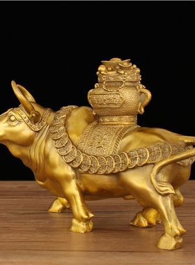 纯铜牛摆件聚宝盆牛摆设家居客厅办公桌工艺品礼品生肖牛