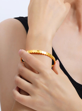 金包银黄金龙鳞足金手镯实心镯子鱼鳞亮片CNC女款镜面