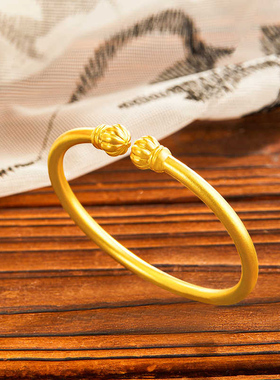 金包银南瓜对珠手镯传承金实心开口手镯足金999简约素圈金手环女