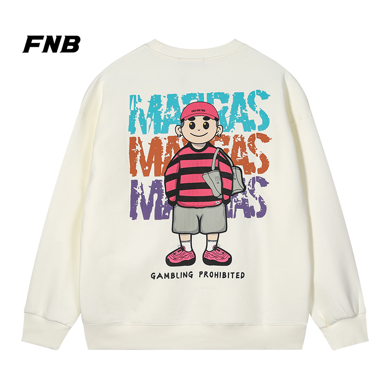 FNB潮牌秋冬男女无帽高街宽松运动卫衣长袖刺绣卫衣重磅卡通印花 - 图1