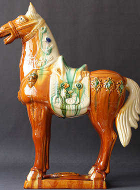 唐三彩陶瓷马将军大马礼品开业工艺品客厅摆设高档送礼马上有钱