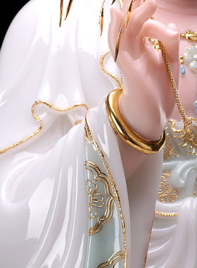 新品汉白玉观音菩萨家用坐莲观音佛像供奉K娑婆三圣观世音佛像坐