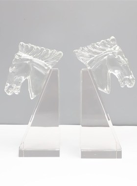 极速北欧创意透明水晶o马头书挡摆件样板房售楼部卧室书房桌面玄