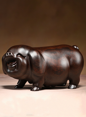 黑檀木雕福猪摆件实木质十二生肖猪一对家居客厅寓意装饰工艺礼品