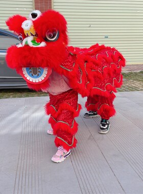 6寸红色可眨眼舞狮头 儿童醒狮表演南狮双人舞狮套装