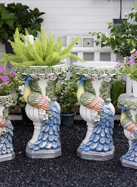 孔雀庭院装饰摆件创意别墅阳台布置户外北欧罗马柱花架花盆底座