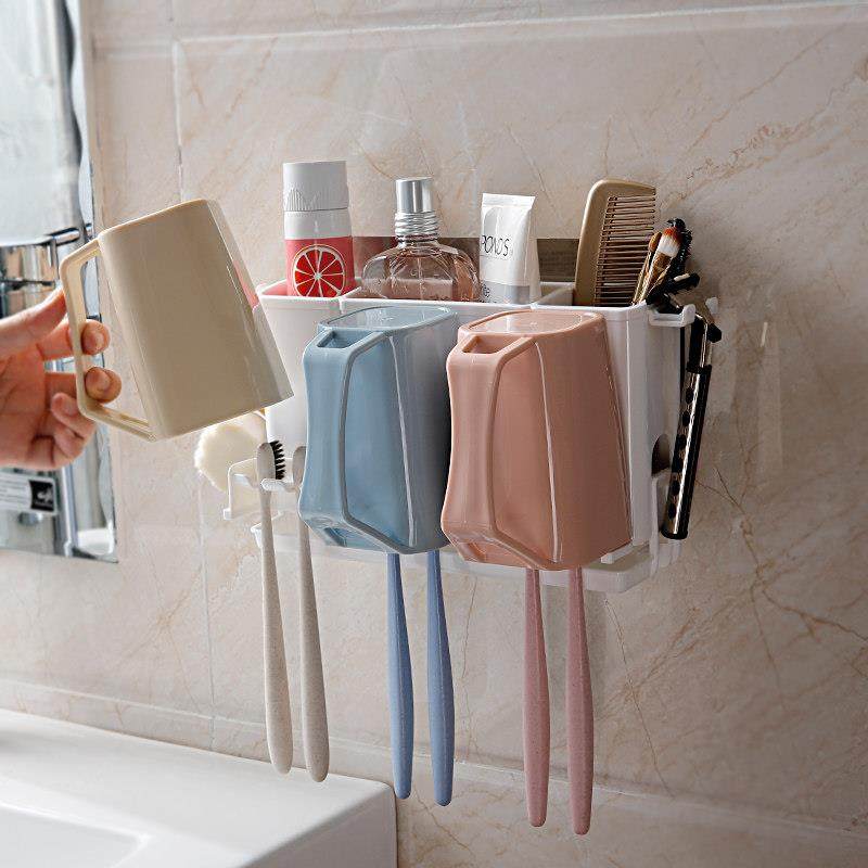 家用带杯牙刷架套装壁挂洗漱口杯免打孔多功能浴室粘贴牙刷置物架,淘宝优惠券,粉丝福利购,淘宝优惠卷
