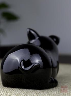 陶瓷黑猪摆件动物家居饰品客厅装饰品卧室新中式工艺品摆设创意瓷