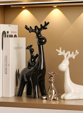 麋鹿摆件桌面轻奢家居装饰品陶瓷客厅酒柜电视柜创意乔迁新居礼品