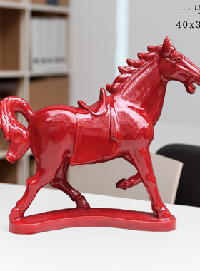 唐三彩马小红马一对摆件富贵牡丹马陶瓷枣红色马工艺礼品摆饰家居