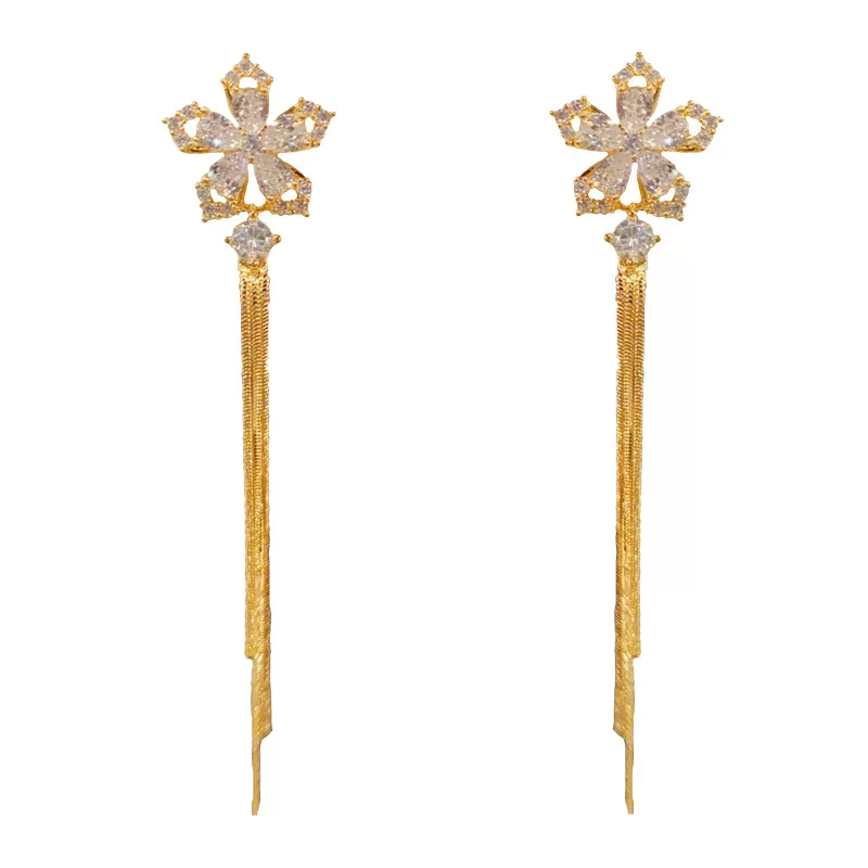Сдержанные/moderate? Actually translate: Sophisticated fashionable universal design long earrings with zircon with tassels, trend of season, flowered