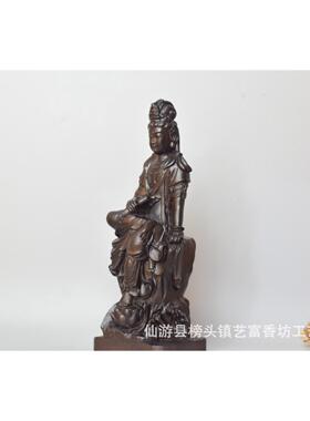 越南沉香木雕文殊观音家居饰品自在观音菩萨佛像实木客厅摆件