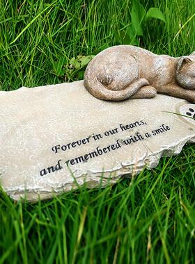 卡通小猫咪狗摆件树脂宠物纪念墓碑花园雕像工艺品公仔创意墓碑