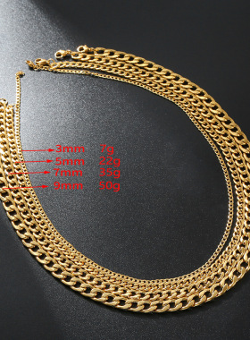 嘻哈朋克不锈钢扭链项链男 3/5/7/9mm粗链条钛钢不褪色项链颈链