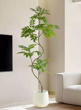 高端轻奢仿真绿植客厅电视柜背景装饰摆件室内盆栽假花植物漆木树