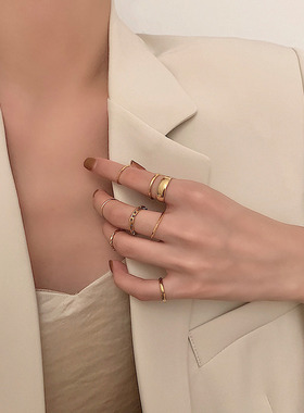 欧美饰品 个性简约通用戒指ins风个性创意简约戒指组合套装7件套