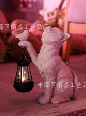 跨境可爱小猫咪提灯摆件户外花园庭院店面创意场景装饰动物工艺品