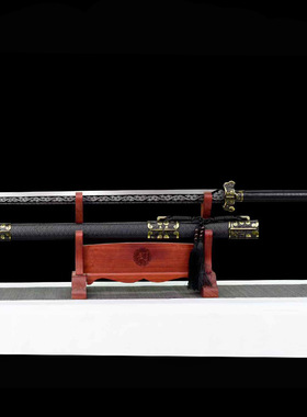 侍城唐横刀高锰钢发黑刻花手工