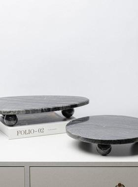 现代简约黄洞石托盘摆件洗手台茶几桌面收纳盘天然大理石装饰品