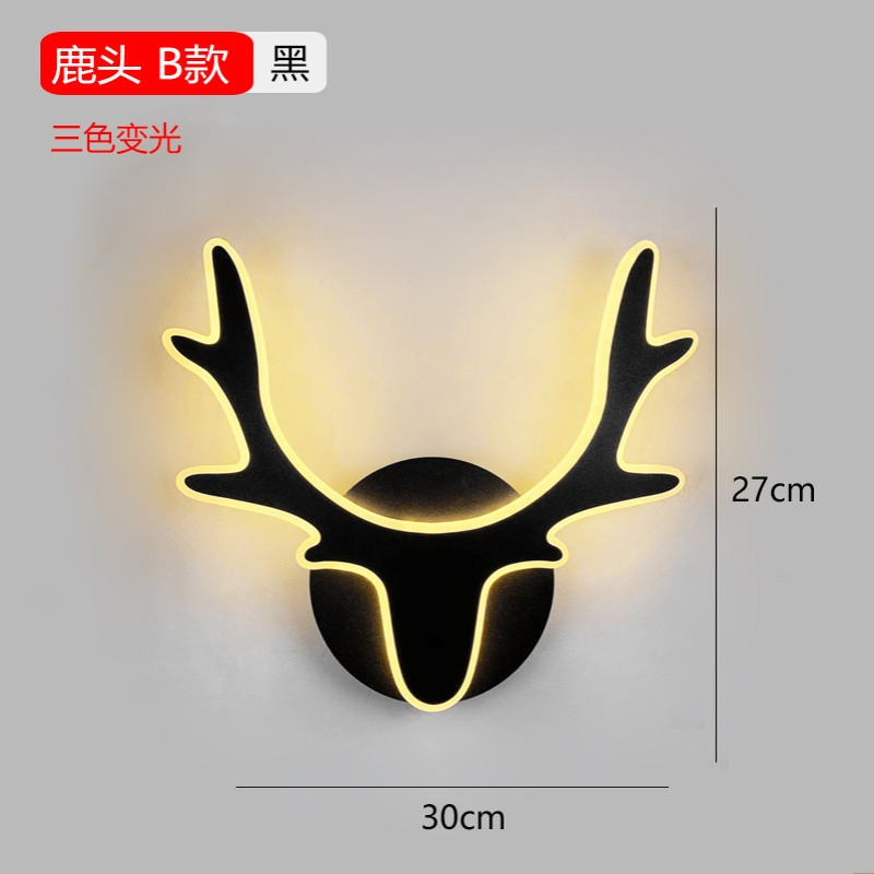 床头壁灯卧室简约极简北欧轻奢网红鹿头满天星墙壁灯led灯轻奢风 - 图0