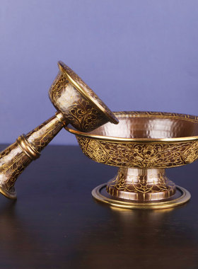 纯铜手工护法杯烤色雕花供具八吉祥家用供杯供护法杯大中小号摆件