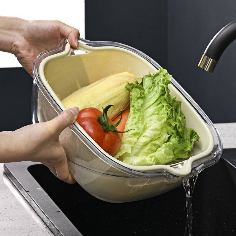 双层PET洗菜盆子家用厨房沥水篮厨房神器多功能水果盘洗水果菜篮,淘宝优惠券,粉丝福利购,淘宝优惠卷