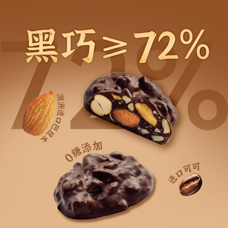 【直播专属】丑八怪0糖坚果巧克力黑巧100g健康休闲零食