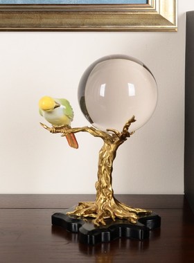 珐琅彩水晶玻璃球摆件办公室乔迁桌面客厅玄关铜家居饰品摆设