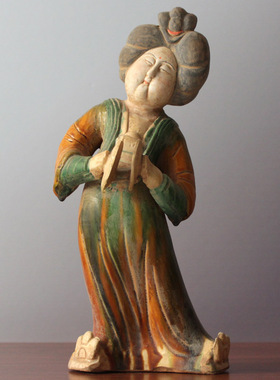 陶瓷仕女摆件唐三彩仿古乐器俑女俑家居客厅装饰品古玩收藏艺术品