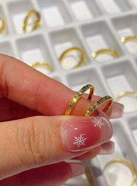 2026新款金色镜面情侣满天星碎冰条戒食指闭口素圈2mm轻奢时尚