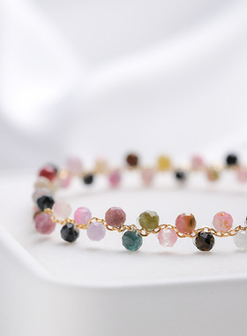 2025新款彩色石质手工编织碧玺手链女款调节饰品高雅跨境人气爆款