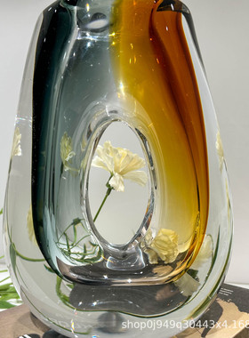 现代轻奢高级感厚重花瓶家居办公室双拼色艺术摆件样板间艺术