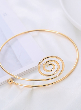 亚马逊热卖新款手饰气质简约冷淡风臂环金属螺旋开口小金球可调节