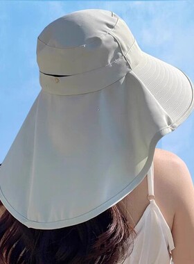 渔夫帽女夏季新款户外旅游骑行大檐防晒防紫外线披肩护颈遮阳帽子