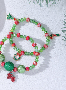 新款圣诞礼品手链 圣诞老人雪人彩色糖果珠子手链圣诞节热卖手饰